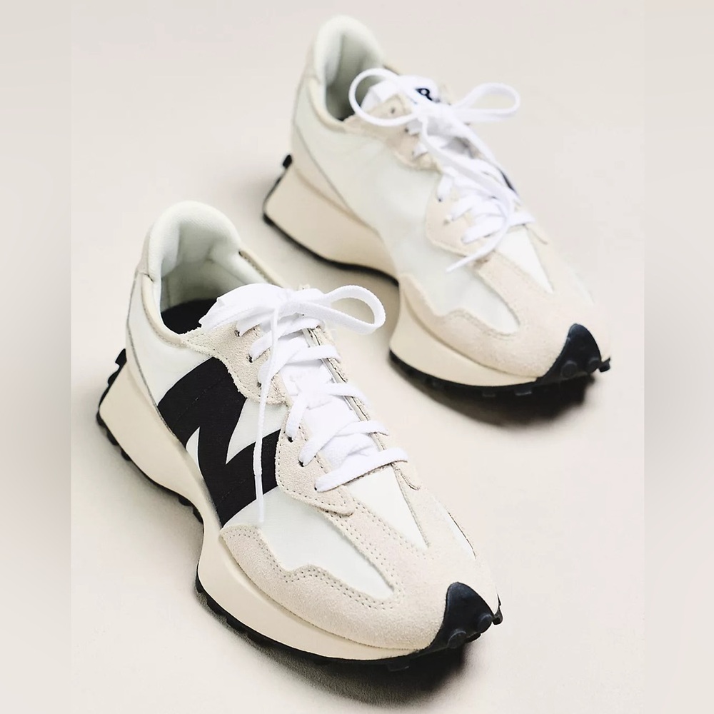 New Balance White and Black 327 Sneakers